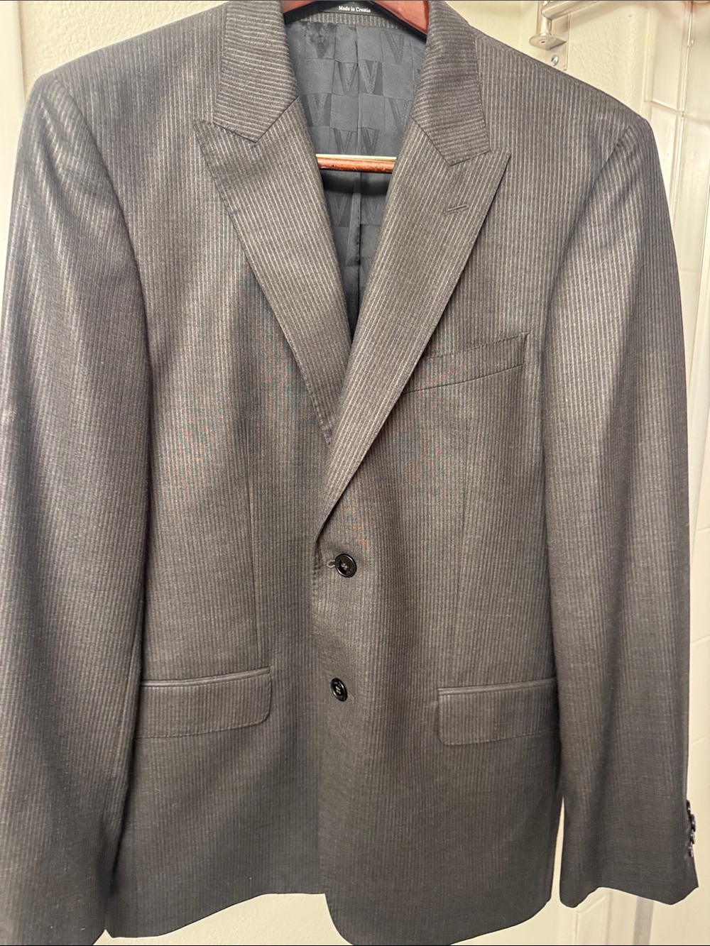 Versace Men's Gray Pinstripe Wool Two-Button Suit Blazer with Pants | Size 50